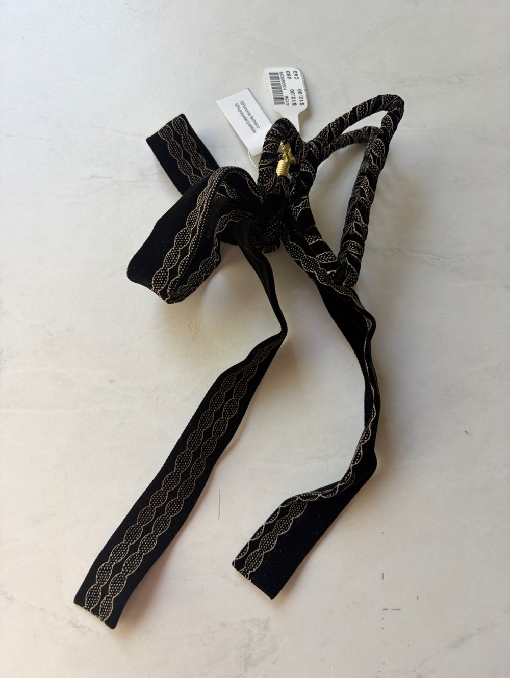 NWT Anthropologie Velvet Bow Hair Claw Clip Black & Gold